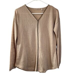 Soft Surroundings Okko Sweater Beaded Embellished V Neck Beige Womens XS *flaws